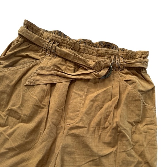 Anthropology Marigold Yellow Tie Waist Cropped Straight Leg Pants Rolled Cuff L - Picture 2 of 6